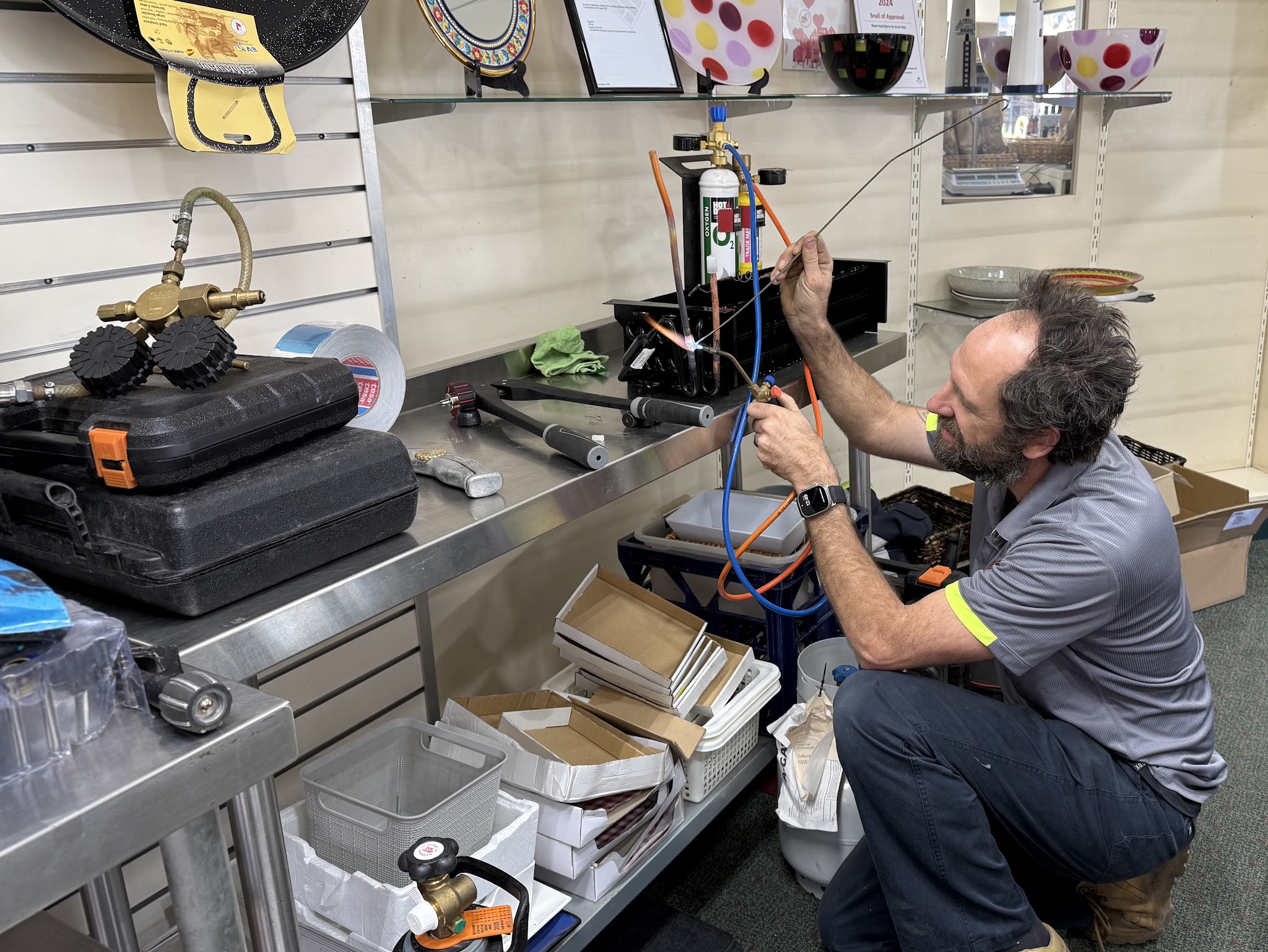 On site refrigeration repair, brazing a coil with an oxy torch